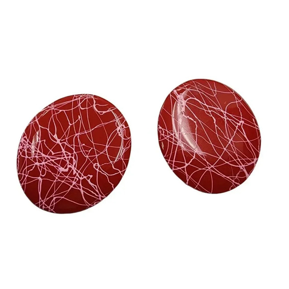 Vintage Jewelry - Vintage White Paint Splatter Red Button Stud Earrings